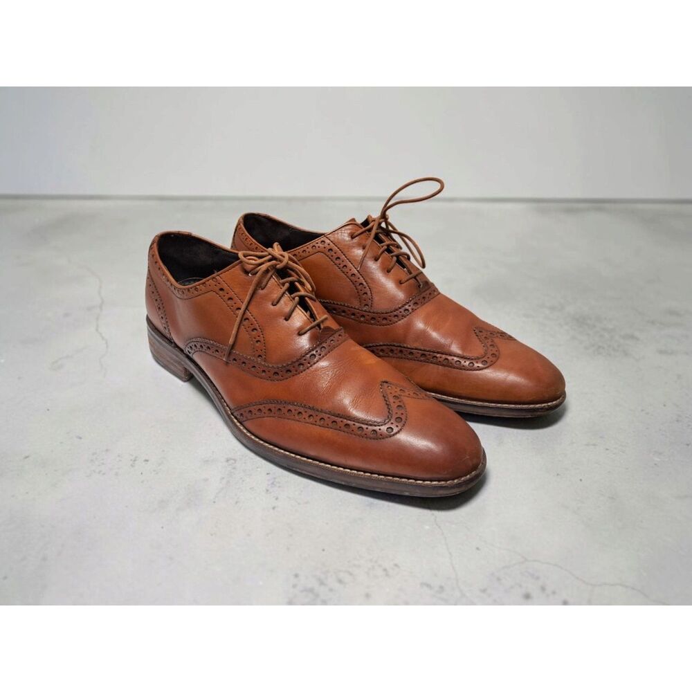 Cole Haan Nike Air Men’s Leather Wingtip Oxford Shoes - Cognac Brown - Size 10